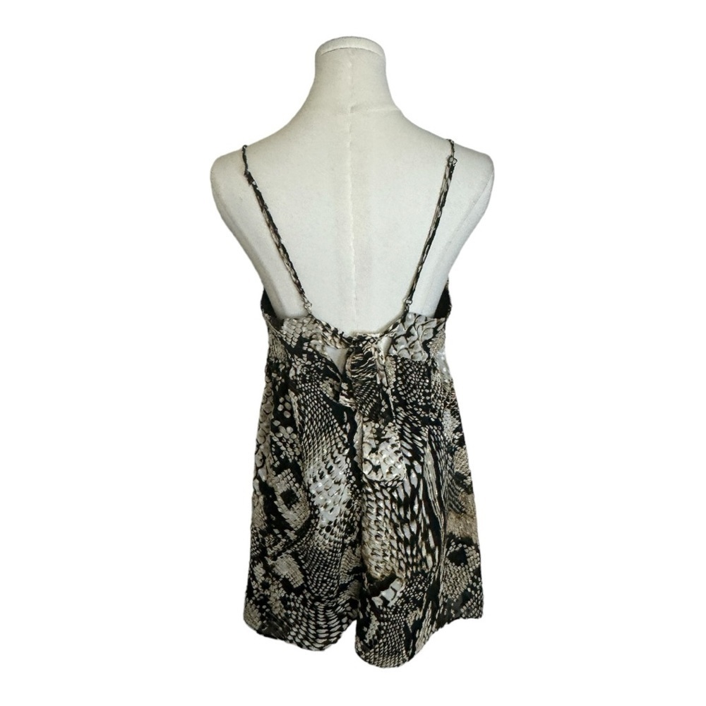 ZARA Plumetis Snake Print Mini Dress Lined Spaghetti Strap Size S Black Gold - Picture 6 of 12